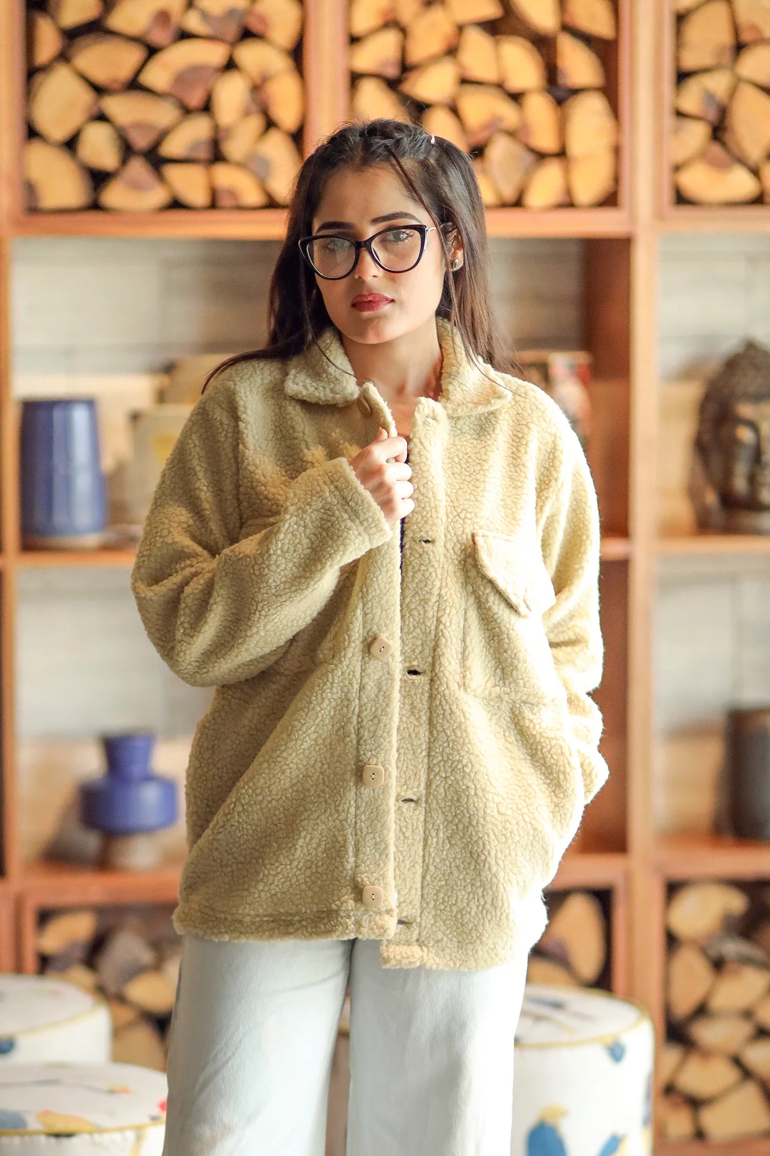 Pocket Style Sherpa Fleece Light Weight Jacket - Women