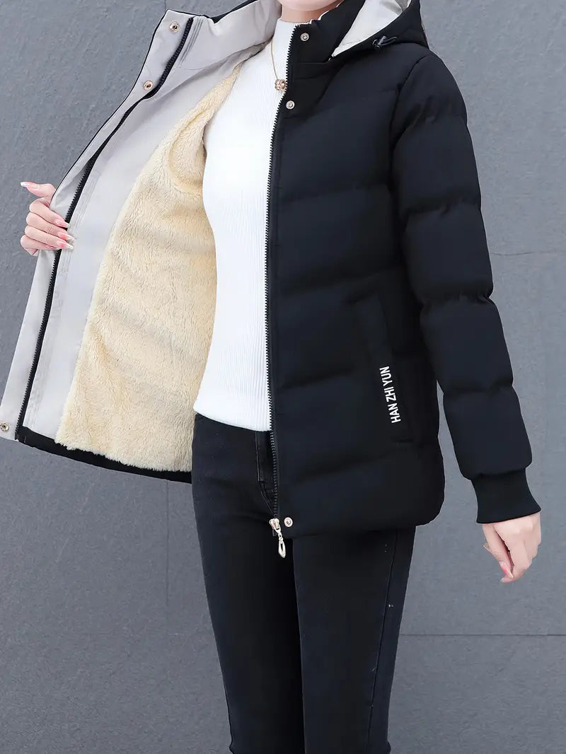 Women'S Autumn And Winter Thickened Padded Jacket, Warm Fleece Sports Outdoor Coat.