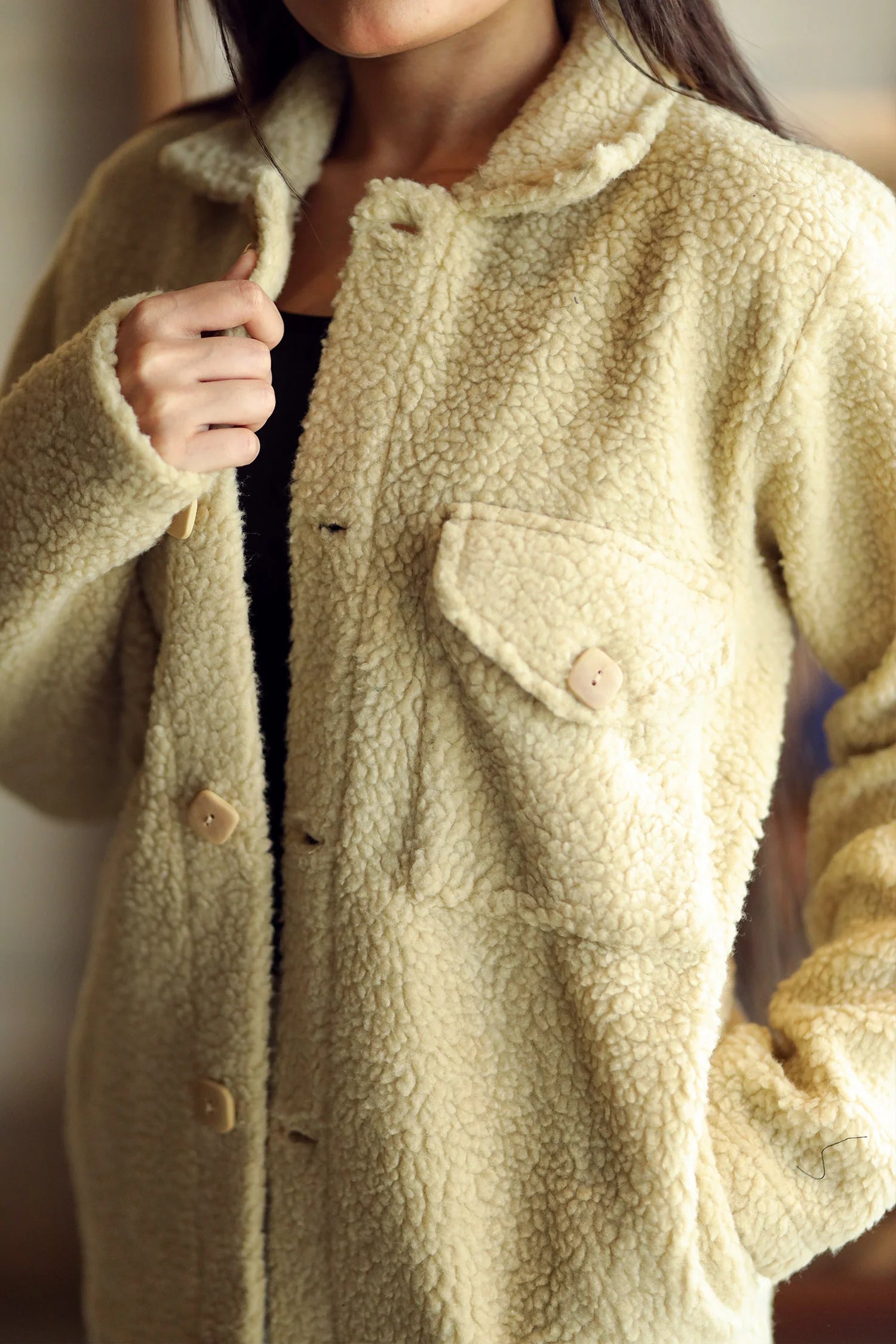 Pocket Style Sherpa Fleece Light Weight Jacket - Women