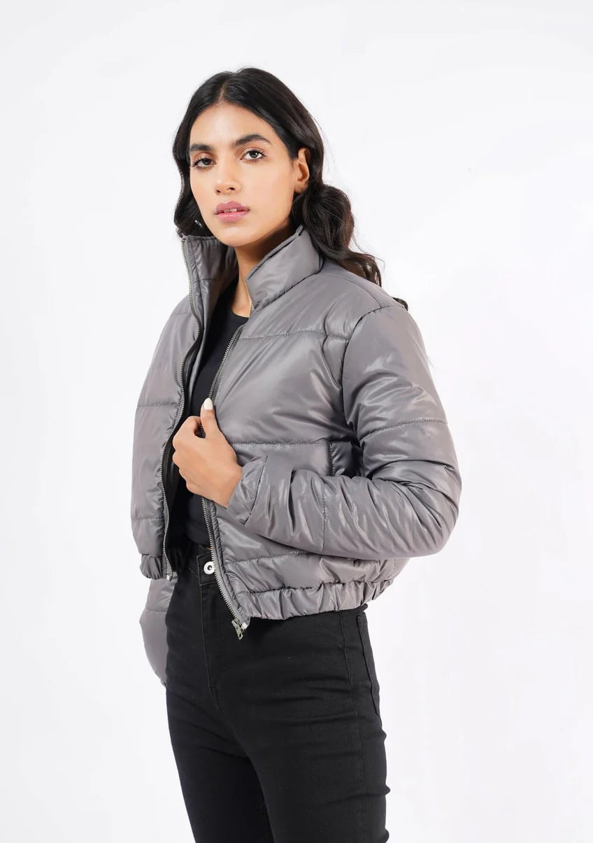 Cropped Puffer Jacket - Grey