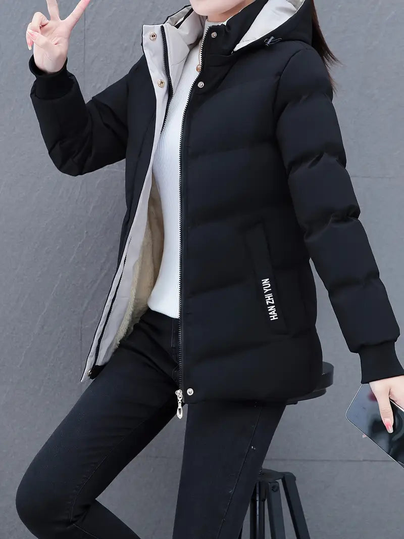 Women'S Autumn And Winter Thickened Padded Jacket, Warm Fleece Sports Outdoor Coat.
