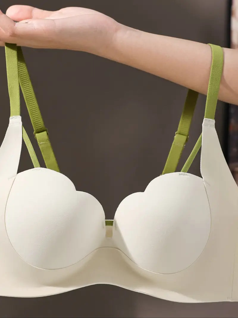 Color Block Wireless Hollow Out Cami Bra, Cute Comfy Push Up Bra, Women's Lingerie & Underwear