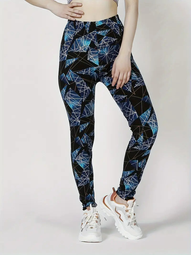 Full Print Skinny Leggings, Casual Elastic Waist Stretchy Leggings, Women's Clothing